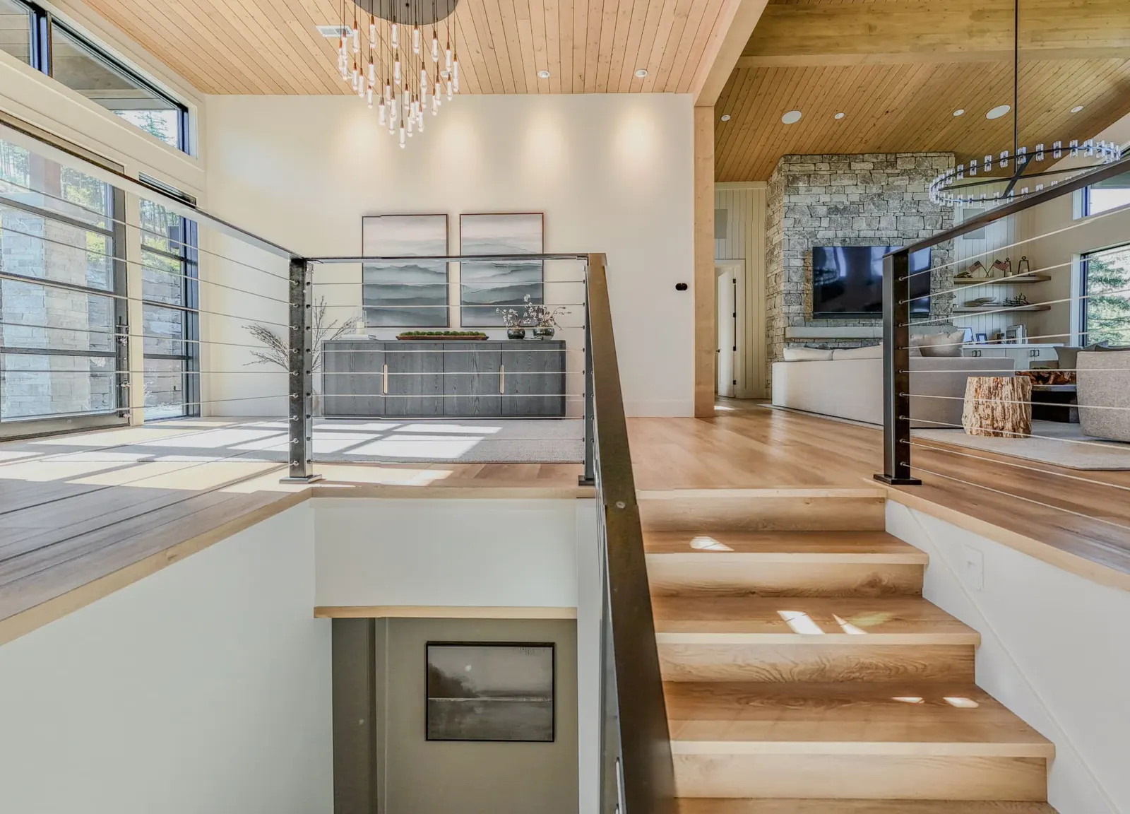 Full white oak staircase with matched treads and risers