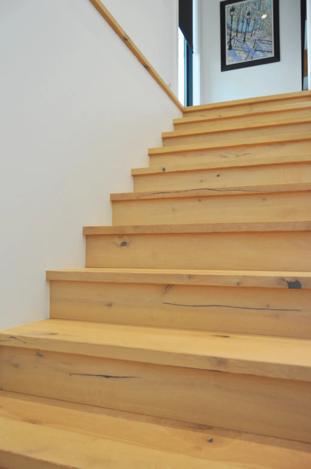 White oak stair treads and risers up close