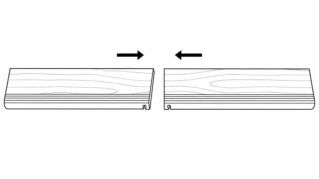 Two nosing planks butt-joined with the seam one-third from the end